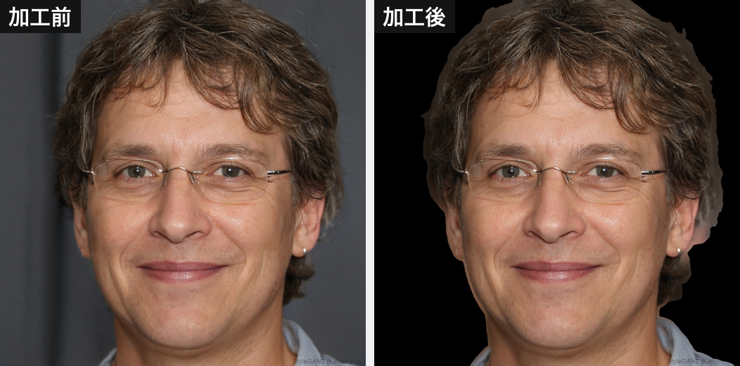 背景切り抜き の加工前後の例